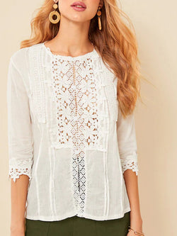 White Petal Stitching Cotton Openwork Blouse