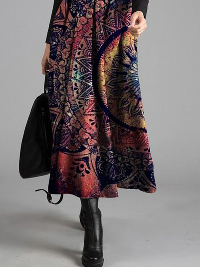 Black long sleeve casual floral print maxi dress