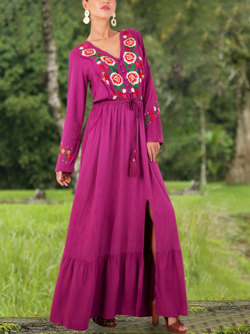 Slim Long-sleeved Printed Bohemian  Dress