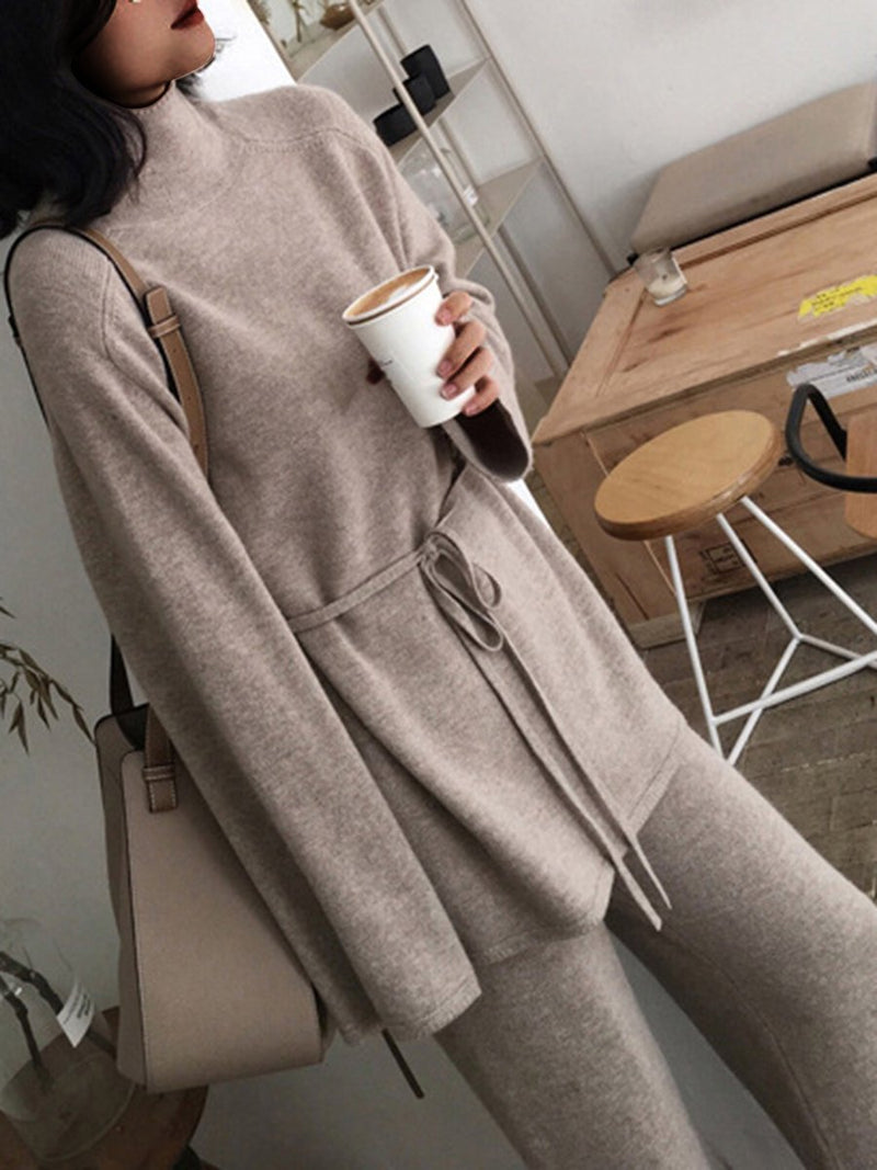 Fashion Sweater Two-piece Knitted Wide-leg Pants