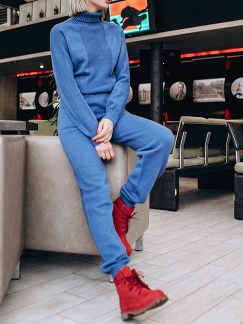 Stylish Slim Turtleneck Knitted Two-piece Suit