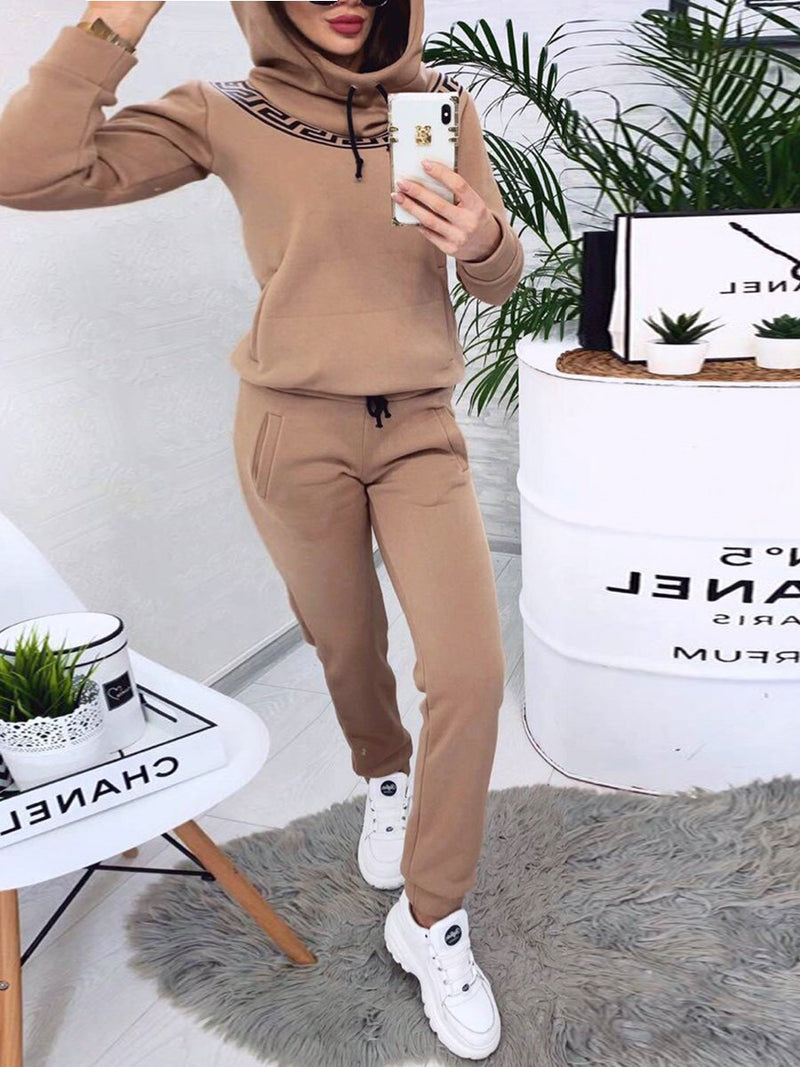 Sports and Leisure Splicing Hooded Sweater Two-piece