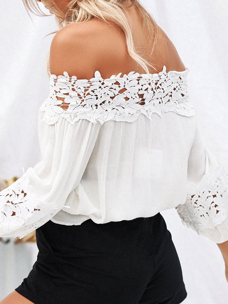 Lace Stitching One-shoulder Strapless Loose Long-sleeved Blouse