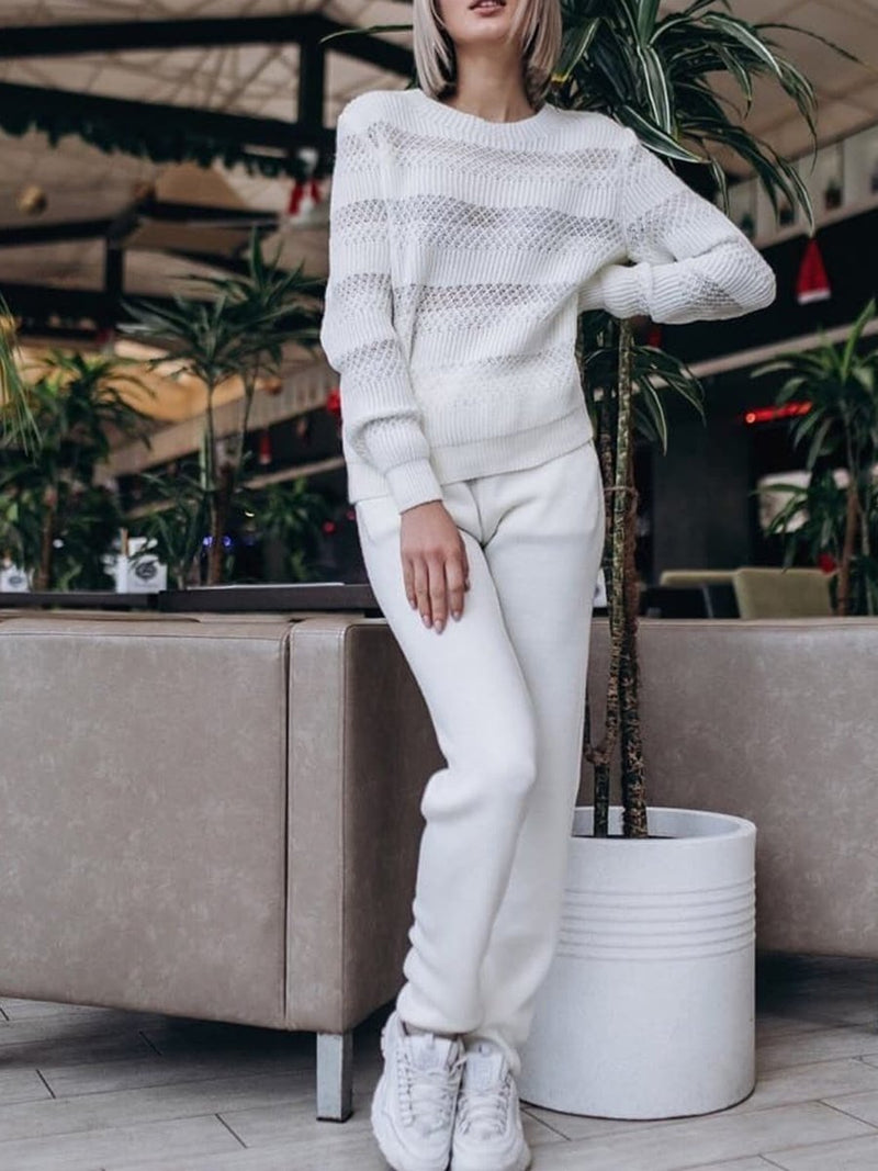 Loose Casual Long Sleeve Pullover Pants Knit Set