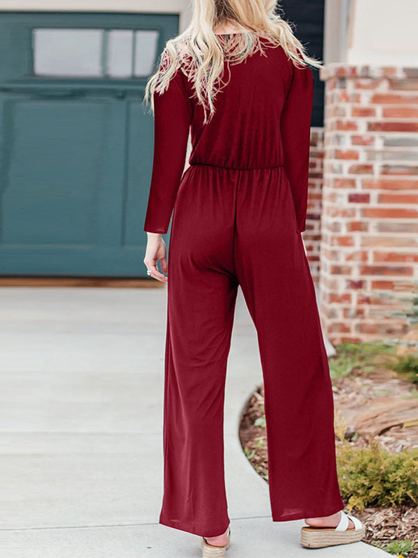 Loose Casual Long Sleeve Button Jumpsuit