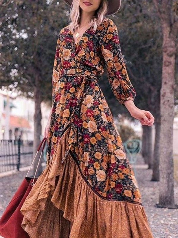 Bohemian V-neck Floral Casual Dress