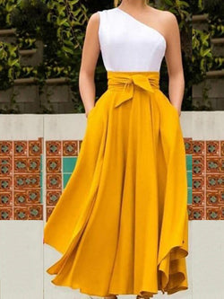 Sexy One-shoulder Sleeves Waist Evening Dress