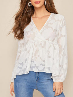 V-neck Cross Ruffled Long-sleeved Blouse