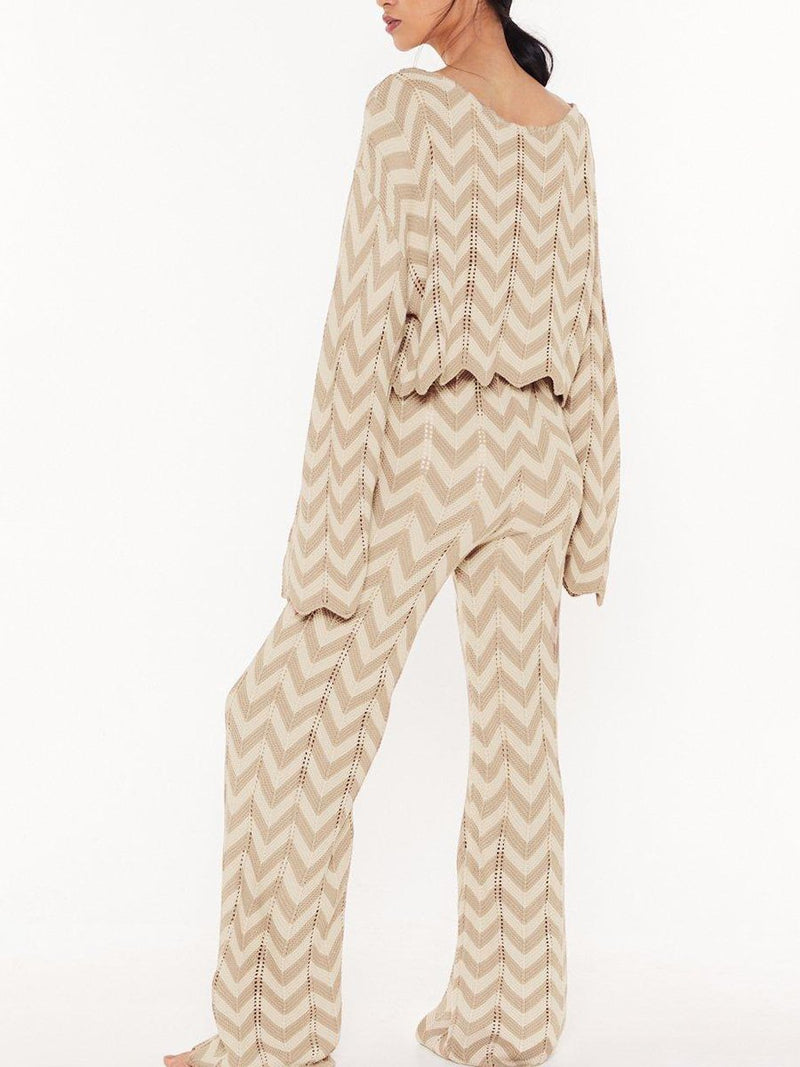 Loose Casual Striped Top Pants Knitted Suit