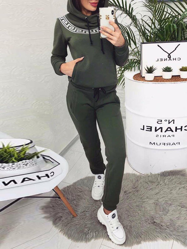 Sports and Leisure Splicing Hooded Sweater Two-piece