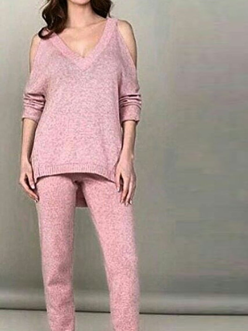 Fashion Loose Casual Long Sleeve Pullover Pants Knitted Suit