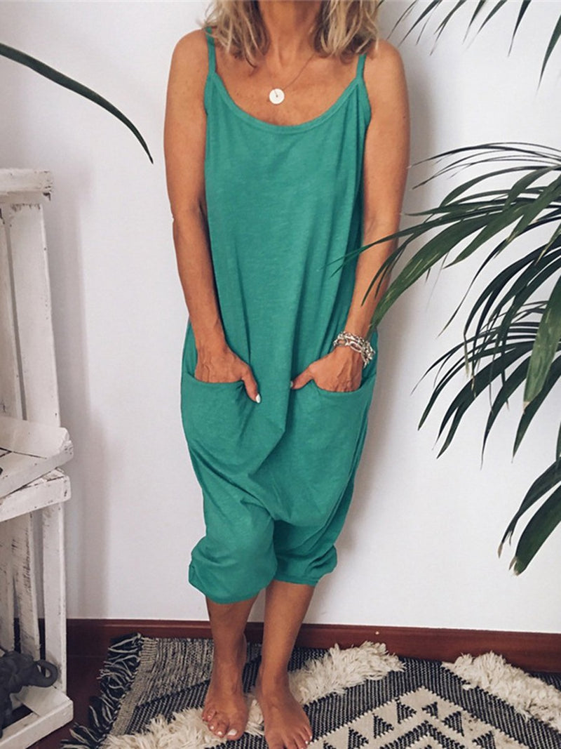 Casual Sling Jumpsuit Backless Pocket Loose Jumpsuit