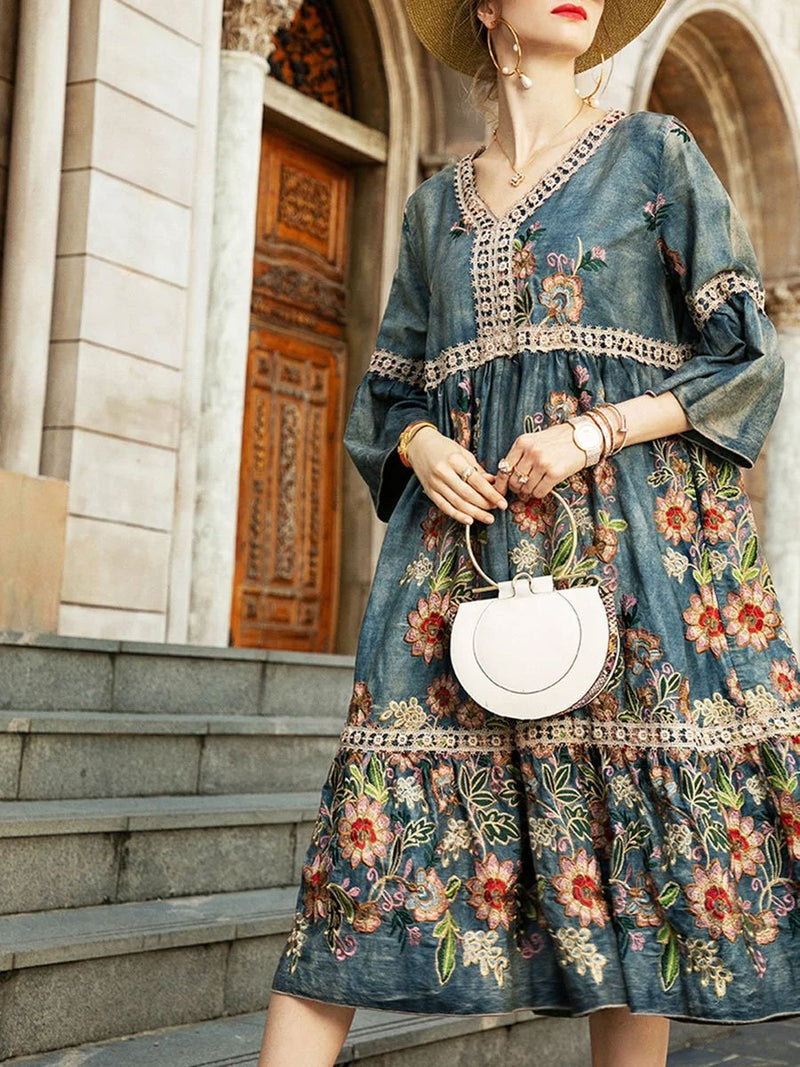 Casual Printed Mid-length Bohemian Dress