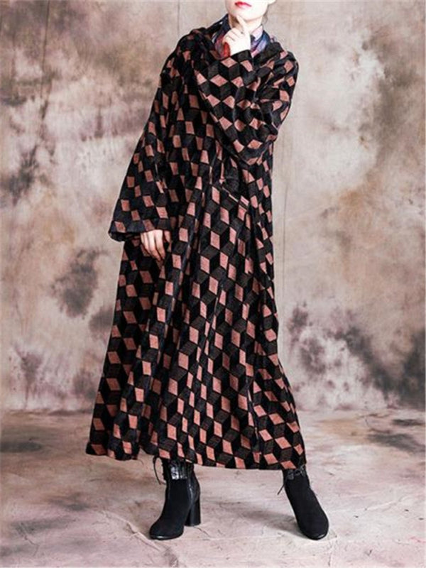 Fashion Geometric Print Crew Neck Maxi Dresses