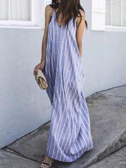 Loose Strap Striped  Maxi Dress