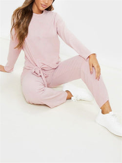 Fashion Loose Casual Daily Long Sleeve Irregular Top Pants Knitted Suit