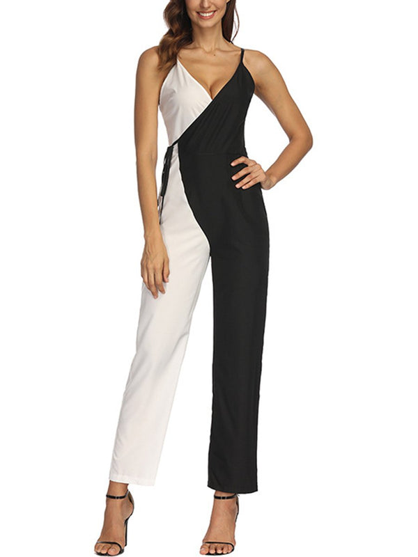 Fashion Color Matching Sexy Suspender Jumpsuit Trousers