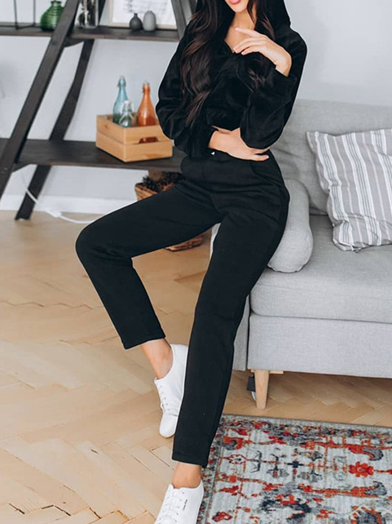 Long-sleeved Open-neck V-neck Glossy Slim Two-piece Suit