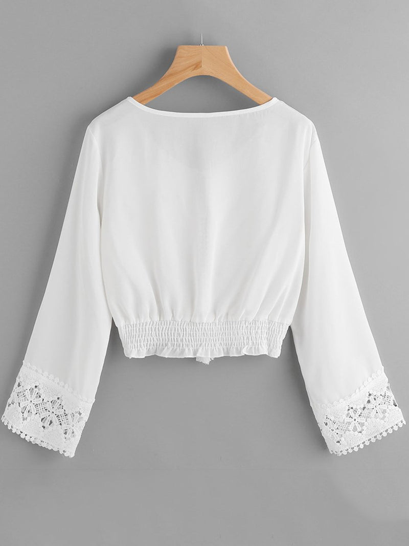 Long-sleeved Lace Crop Blouse