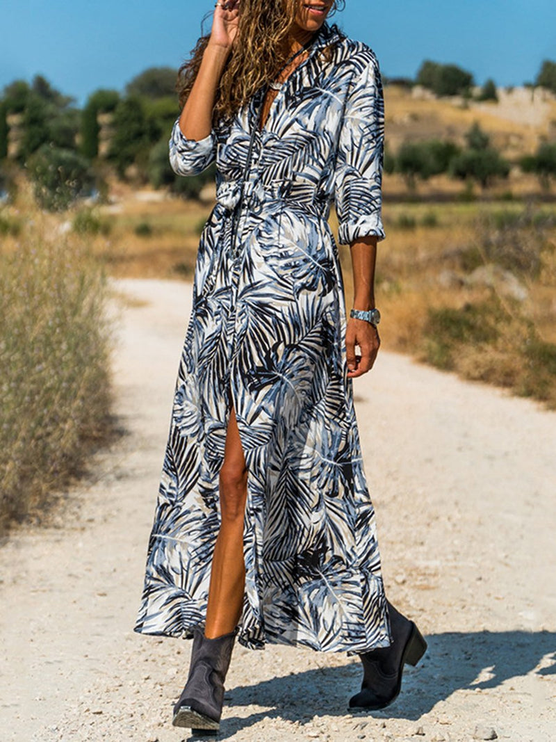 Casual Printed Short-sleeved Lace Maxi Dress