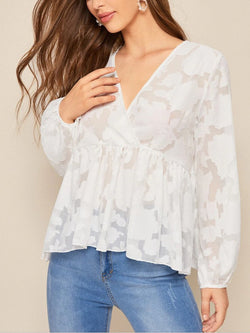 V-neck Cross Ruffled Long-sleeved Blouse