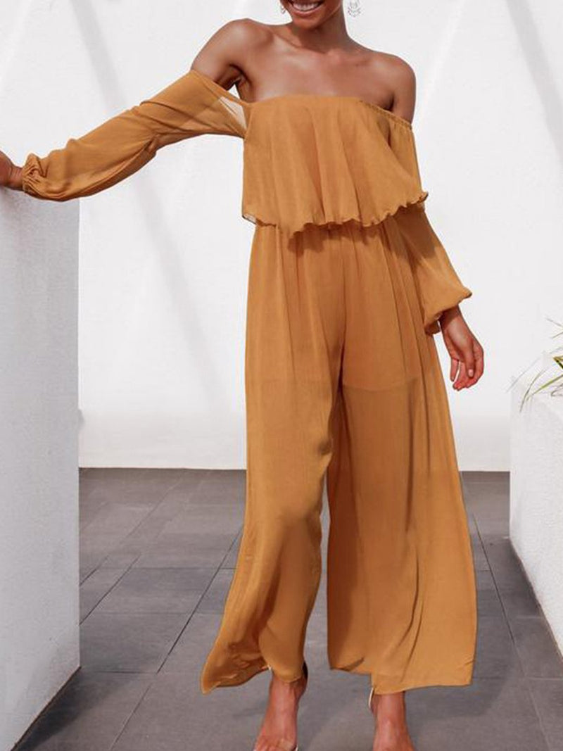 Wrap Chest Solid Casual Loose Wide Leg Jumpsuit