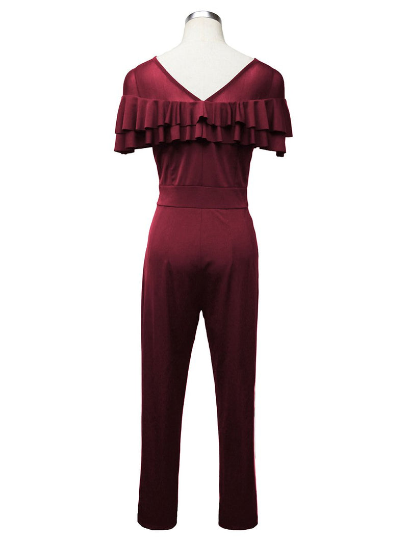 Sexy Mesh Stitching Ruffled Slim Jumpsuit