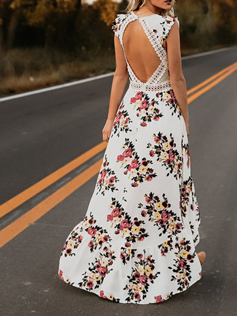 Cutout Open Back Print Dress