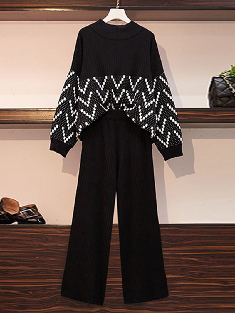 Casual Loose-knit Wide-leg Pants Two-piece Suit