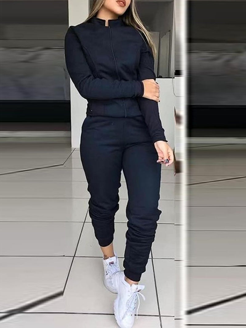 Casual Solid Color Long Sleeve Sports Suit