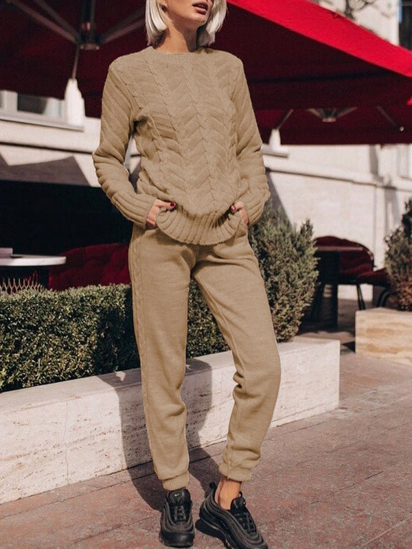 Slim-fit Round Neck Knit Two-piece Suit