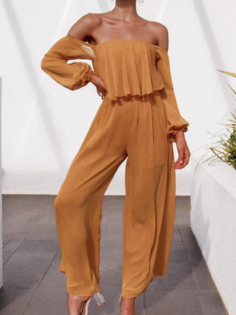 Wrap Chest Solid Casual Loose Wide Leg Jumpsuit