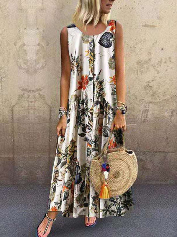 Bohemian Plant Jacquard Sleeveless Dress