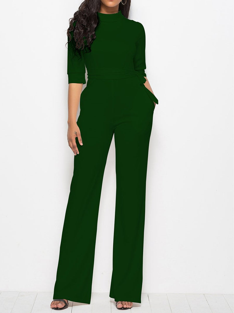 Sexy Solid Color Five-point Sleeve Stand Collar Wide Leg Jumpsuit