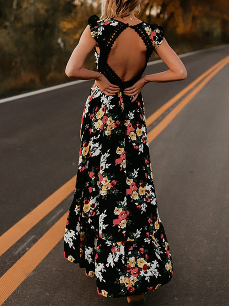 Cutout Open Back Print Dress