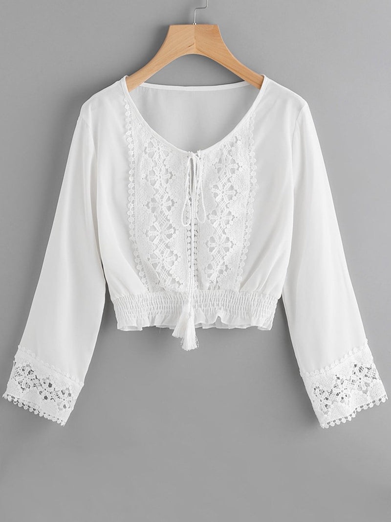 Long-sleeved Lace Crop Blouse