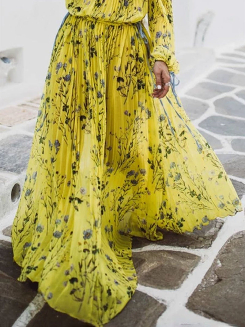 BohemianFloral Round Neck Casual  Maxi Dresses