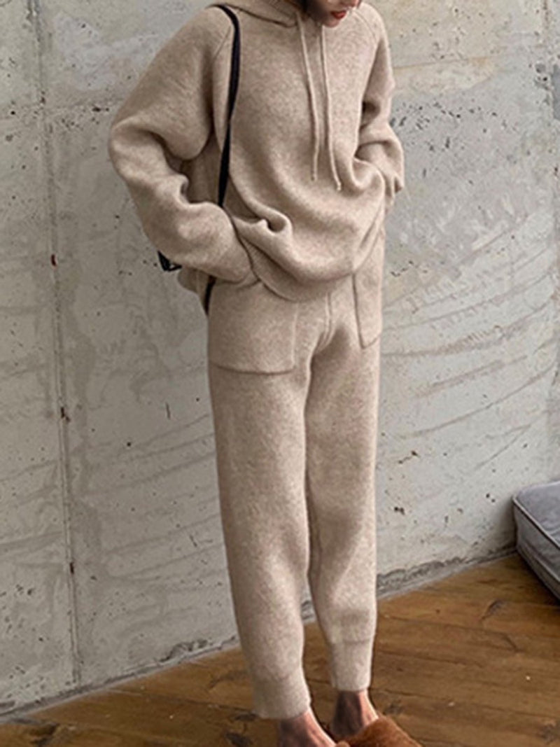 Loose Hooded Turnip Knit Two-piece Suit