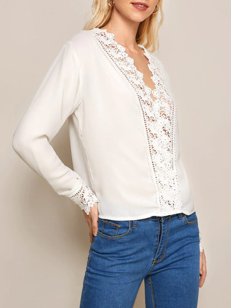 Lace V-neck Chest Cuff Lace Chiffon Blouse