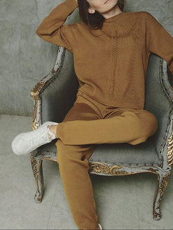 Loose Casual Long Sleeve Pullover Pants Knit Set