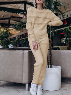 Loose Casual Long Sleeve Pullover Pants Knit Set