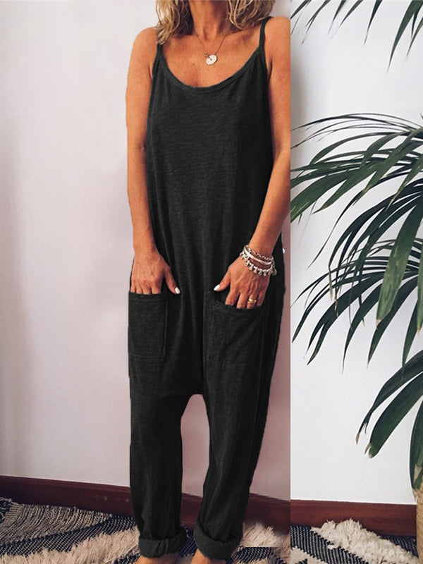 Casual Sling Jumpsuit Backless Pocket Loose Jumpsuit