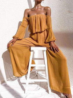 Wrap Chest Solid Casual Loose Wide Leg Jumpsuit