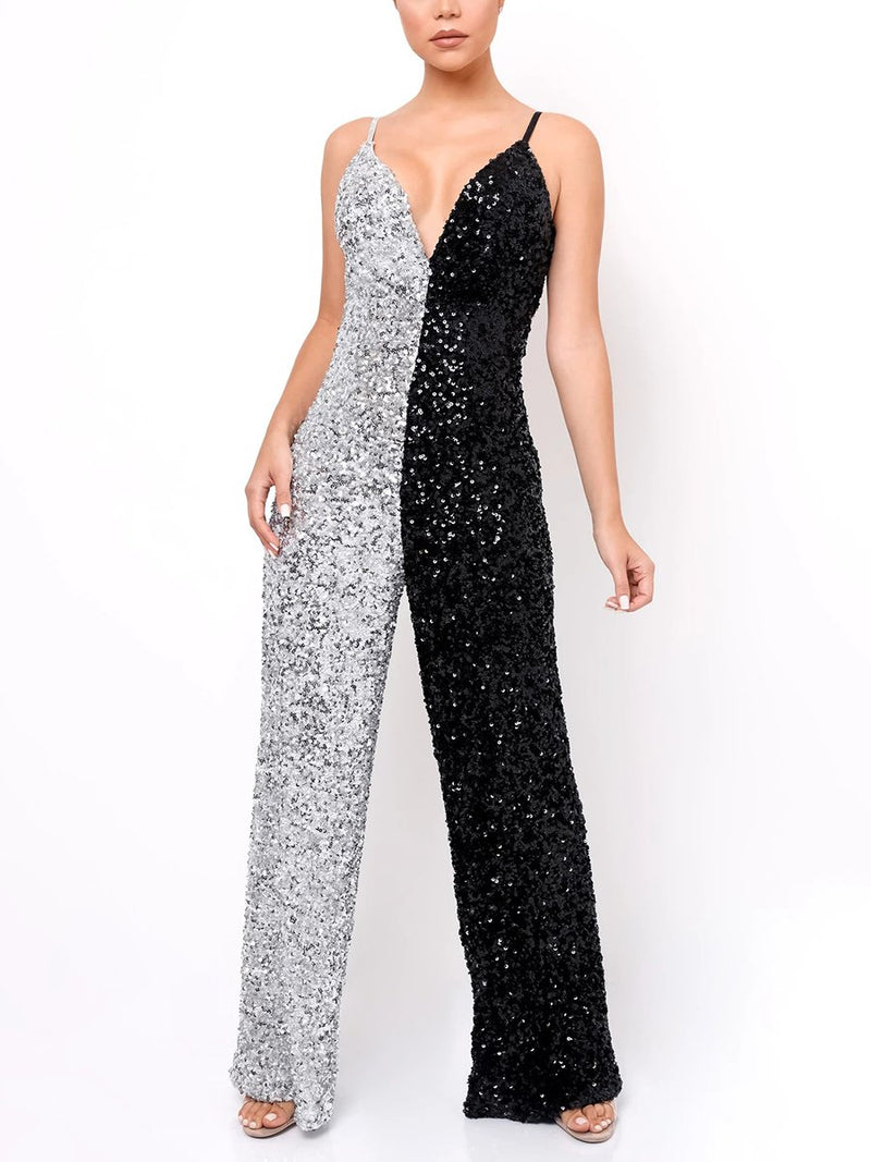 Fashion Sexy Sequined Halter Jumpsuit