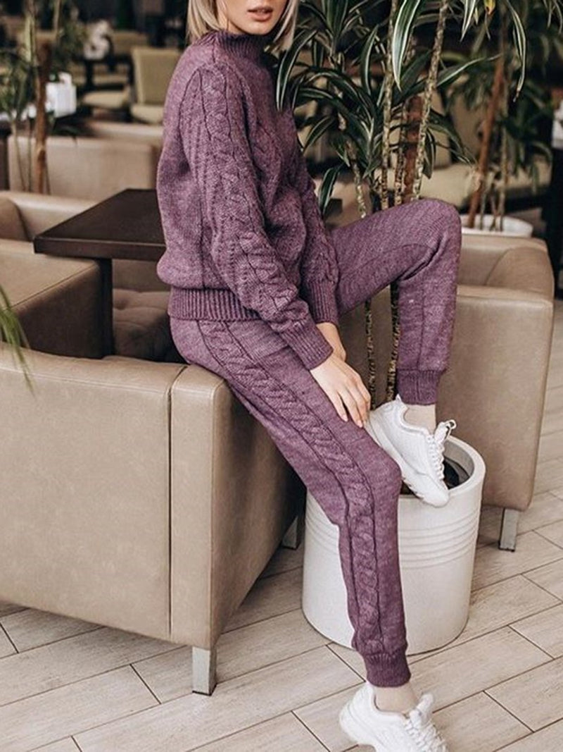 Stylish Slim Turtleneck Two-piece Suit