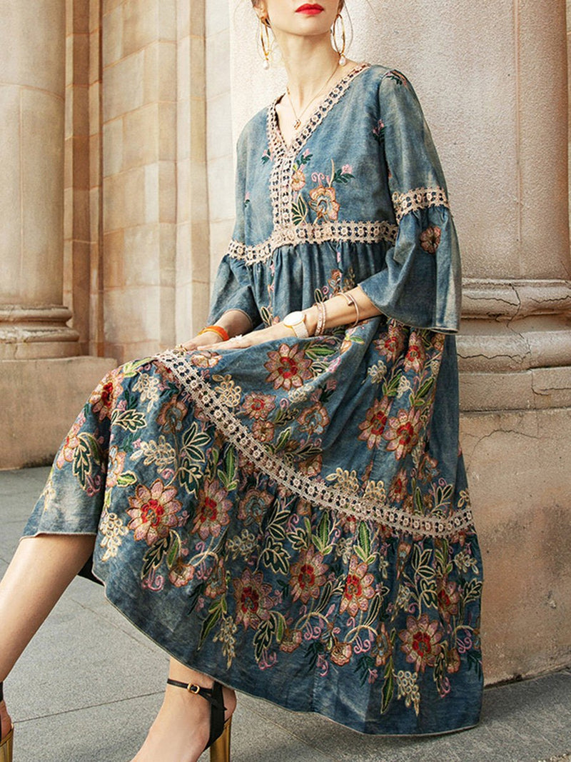 Casual Printed Mid-length Bohemian Dress