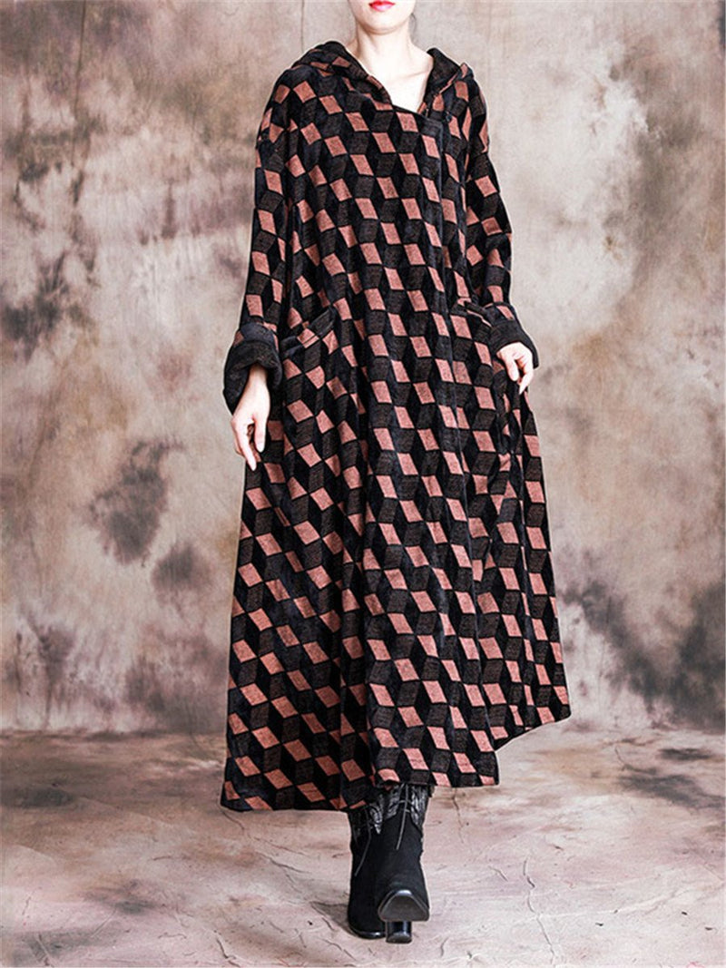 Fashion Geometric Print Crew Neck Maxi Dresses