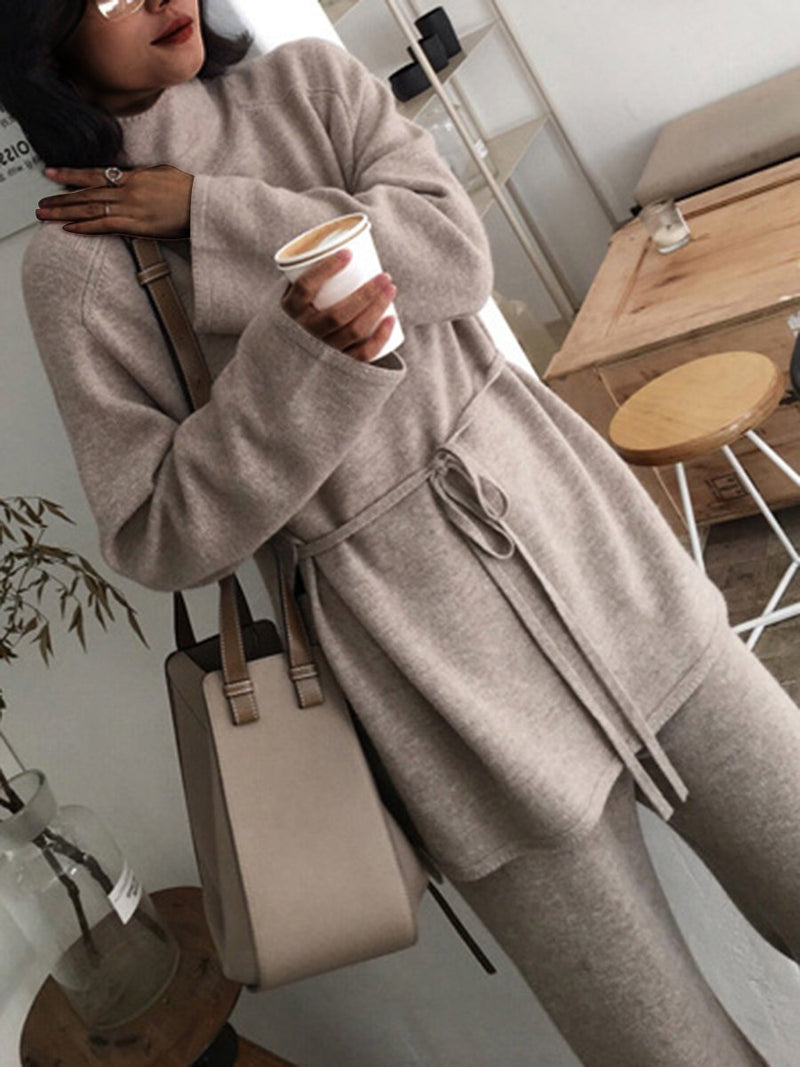 Fashion Sweater Two-piece Knitted Wide-leg Pants