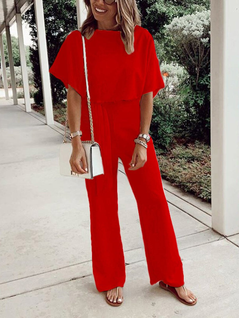 Loose Casual Lace Up Jumpsuit Short Sleeve