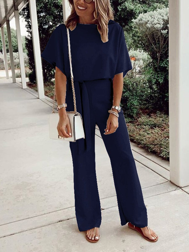 Loose Casual Lace Up Jumpsuit Short Sleeve